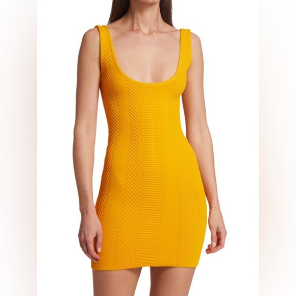 Herve Leger Ottoman Knit Saffron Scoopneck Mini Dress Womens Size Small NWT - Picture 1 of 12